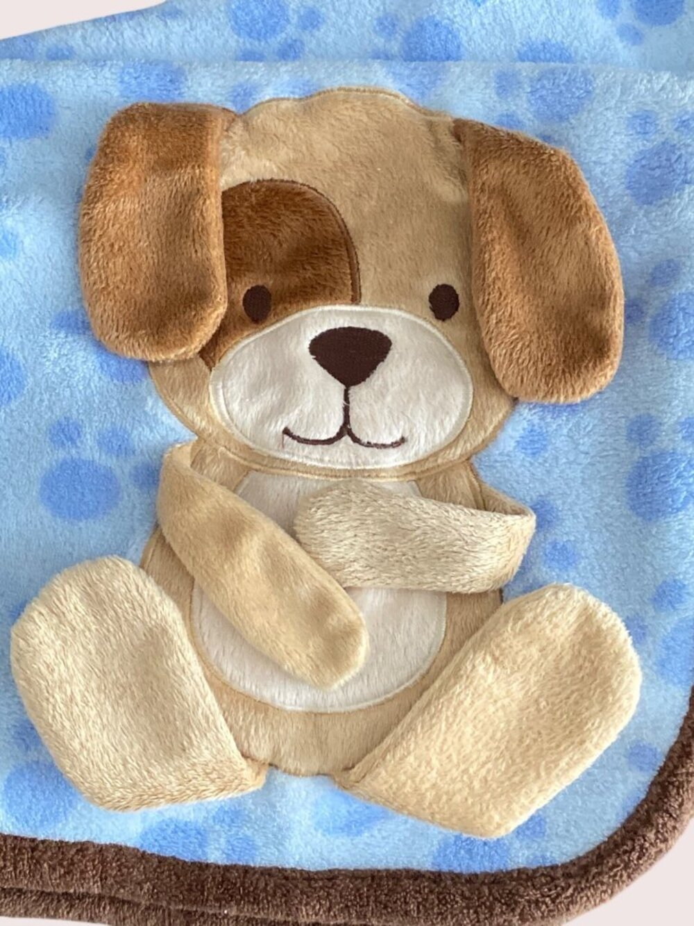 Babies R Us Baby Blanket Blue Paw Print 3D Brown Puppy Dog Lovey Security 2012
